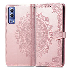 Leather Case Stands Fashionable Pattern Flip Cover Holder for Vivo Y52 5G Rose Gold