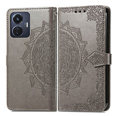 Leather Case Stands Fashionable Pattern Flip Cover Holder for Vivo Y55 4G Gray