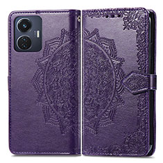 Leather Case Stands Fashionable Pattern Flip Cover Holder for Vivo Y55 4G Purple