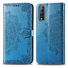 Leather Case Stands Fashionable Pattern Flip Cover Holder for Vivo Y70S 5G Blue