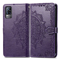 Leather Case Stands Fashionable Pattern Flip Cover Holder for Vivo Y73 (2021) Purple