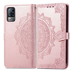 Leather Case Stands Fashionable Pattern Flip Cover Holder for Vivo Y73 (2021) Rose Gold