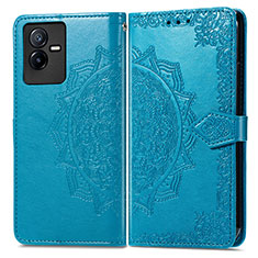 Leather Case Stands Fashionable Pattern Flip Cover Holder for Vivo Y73t Blue