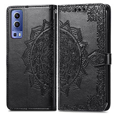 Leather Case Stands Fashionable Pattern Flip Cover Holder for Vivo Y75s 5G Black