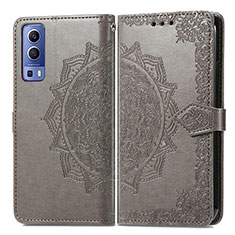 Leather Case Stands Fashionable Pattern Flip Cover Holder for Vivo Y75s 5G Gray