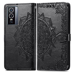 Leather Case Stands Fashionable Pattern Flip Cover Holder for Vivo Y76 5G Black