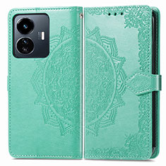 Leather Case Stands Fashionable Pattern Flip Cover Holder for Vivo Y77 5G Green