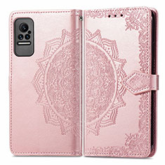 Leather Case Stands Fashionable Pattern Flip Cover Holder for Xiaomi Civi 1S 5G Rose Gold