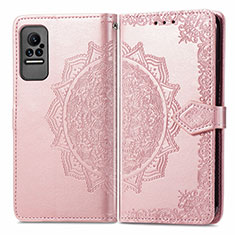 Leather Case Stands Fashionable Pattern Flip Cover Holder for Xiaomi Civi 5G Rose Gold