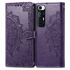 Leather Case Stands Fashionable Pattern Flip Cover Holder for Xiaomi Mi 10S 5G Purple