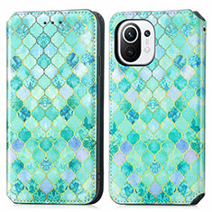 Leather Case Stands Fashionable Pattern Flip Cover Holder for Xiaomi Mi 11 Lite 5G Green