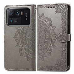 Leather Case Stands Fashionable Pattern Flip Cover Holder for Xiaomi Mi 11 Ultra 5G Gray