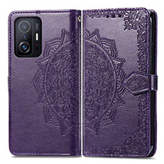Leather Case Stands Fashionable Pattern Flip Cover Holder for Xiaomi Mi 11T 5G Purple
