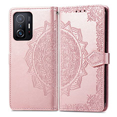 Leather Case Stands Fashionable Pattern Flip Cover Holder for Xiaomi Mi 11T 5G Rose Gold