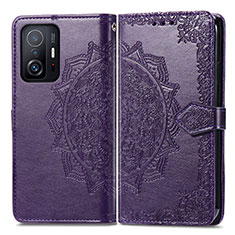 Leather Case Stands Fashionable Pattern Flip Cover Holder for Xiaomi Mi 11T Pro 5G Purple