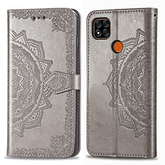 Leather Case Stands Fashionable Pattern Flip Cover Holder for Xiaomi POCO C3 Gray