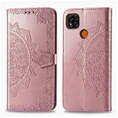 Leather Case Stands Fashionable Pattern Flip Cover Holder for Xiaomi POCO C31 Rose Gold