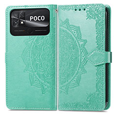 Leather Case Stands Fashionable Pattern Flip Cover Holder for Xiaomi Poco C40 Green