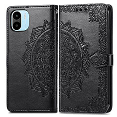 Leather Case Stands Fashionable Pattern Flip Cover Holder for Xiaomi Poco C50 Black