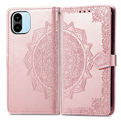 Leather Case Stands Fashionable Pattern Flip Cover Holder for Xiaomi Poco C50 Rose Gold