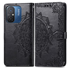Leather Case Stands Fashionable Pattern Flip Cover Holder for Xiaomi Poco C55 Black