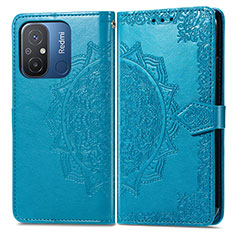 Leather Case Stands Fashionable Pattern Flip Cover Holder for Xiaomi Poco C55 Blue