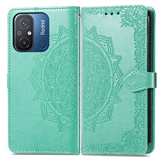 Leather Case Stands Fashionable Pattern Flip Cover Holder for Xiaomi Poco C55 Green
