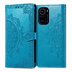 Leather Case Stands Fashionable Pattern Flip Cover Holder for Xiaomi Poco F3 5G Blue