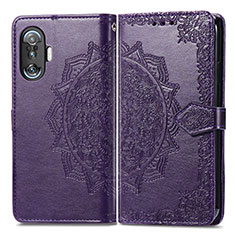 Leather Case Stands Fashionable Pattern Flip Cover Holder for Xiaomi Poco F3 GT 5G Purple