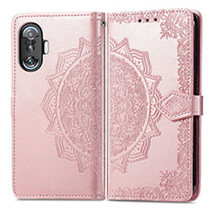 Leather Case Stands Fashionable Pattern Flip Cover Holder for Xiaomi Poco F3 GT 5G Rose Gold
