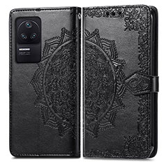 Leather Case Stands Fashionable Pattern Flip Cover Holder for Xiaomi Poco F4 5G Black