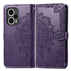 Leather Case Stands Fashionable Pattern Flip Cover Holder for Xiaomi Poco F5 5G Purple