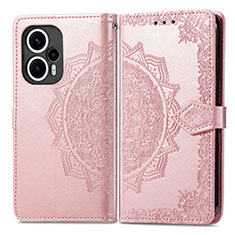 Leather Case Stands Fashionable Pattern Flip Cover Holder for Xiaomi Poco F5 5G Rose Gold