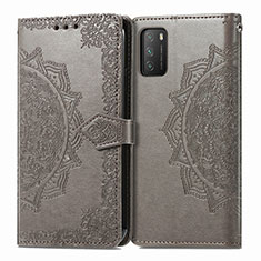 Leather Case Stands Fashionable Pattern Flip Cover Holder for Xiaomi Poco M3 Gray