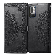 Leather Case Stands Fashionable Pattern Flip Cover Holder for Xiaomi POCO M3 Pro 5G Black