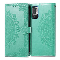 Leather Case Stands Fashionable Pattern Flip Cover Holder for Xiaomi POCO M3 Pro 5G Green