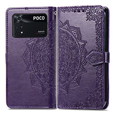 Leather Case Stands Fashionable Pattern Flip Cover Holder for Xiaomi Poco M4 Pro 4G Purple