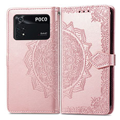 Leather Case Stands Fashionable Pattern Flip Cover Holder for Xiaomi Poco M4 Pro 4G Rose Gold