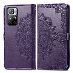 Leather Case Stands Fashionable Pattern Flip Cover Holder for Xiaomi Poco M4 Pro 5G Purple