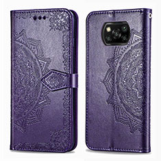 Leather Case Stands Fashionable Pattern Flip Cover Holder for Xiaomi Poco X3 Pro Purple