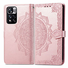 Leather Case Stands Fashionable Pattern Flip Cover Holder for Xiaomi Poco X4 NFC Rose Gold