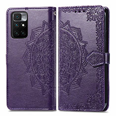 Leather Case Stands Fashionable Pattern Flip Cover Holder for Xiaomi Redmi 10 (2022) Purple