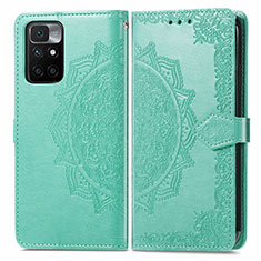 Leather Case Stands Fashionable Pattern Flip Cover Holder for Xiaomi Redmi 10 4G Green