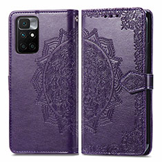 Leather Case Stands Fashionable Pattern Flip Cover Holder for Xiaomi Redmi 10 4G Purple