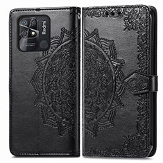 Leather Case Stands Fashionable Pattern Flip Cover Holder for Xiaomi Redmi 10 India Black