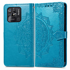 Leather Case Stands Fashionable Pattern Flip Cover Holder for Xiaomi Redmi 10 India Blue