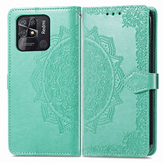 Leather Case Stands Fashionable Pattern Flip Cover Holder for Xiaomi Redmi 10 India Green