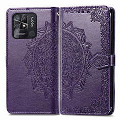 Leather Case Stands Fashionable Pattern Flip Cover Holder for Xiaomi Redmi 10 India Purple