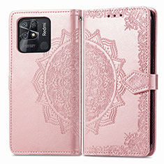 Leather Case Stands Fashionable Pattern Flip Cover Holder for Xiaomi Redmi 10 India Rose Gold