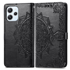 Leather Case Stands Fashionable Pattern Flip Cover Holder for Xiaomi Redmi 12 4G Black